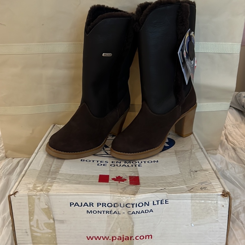 Pajar boots “RIO” Nubuck Chocó Suede Sheepskin, with heel. Women’s size 10 B.